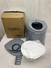 Vingli Portable Camping Toilet Commode w/Detachable Inner Bucket Gray AM21