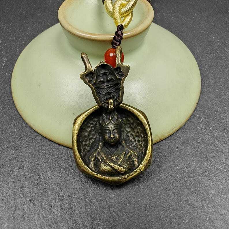 Double Faced Drashi Lhamo Amulet Vintage Tibetan Buddhist Pendant Zashi Lhamo