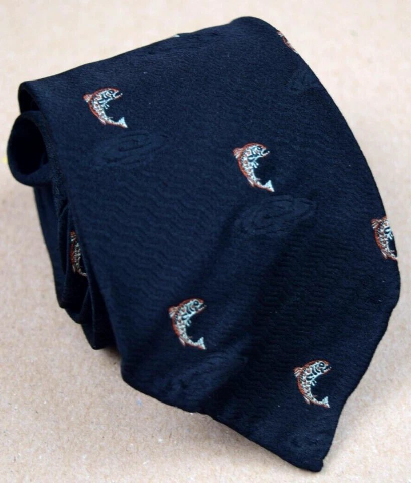 Corbata de cuello de colección Liberty años 50 60 pez saltador foulard jacquard corbata de seda 51" x 2,75" Foto 2 de 4