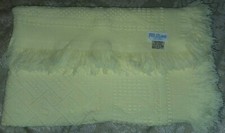 All Mine Vintage Yellow Acrylic Woven Pattern Baby Blanket 37x39 Fringe Edge EUC