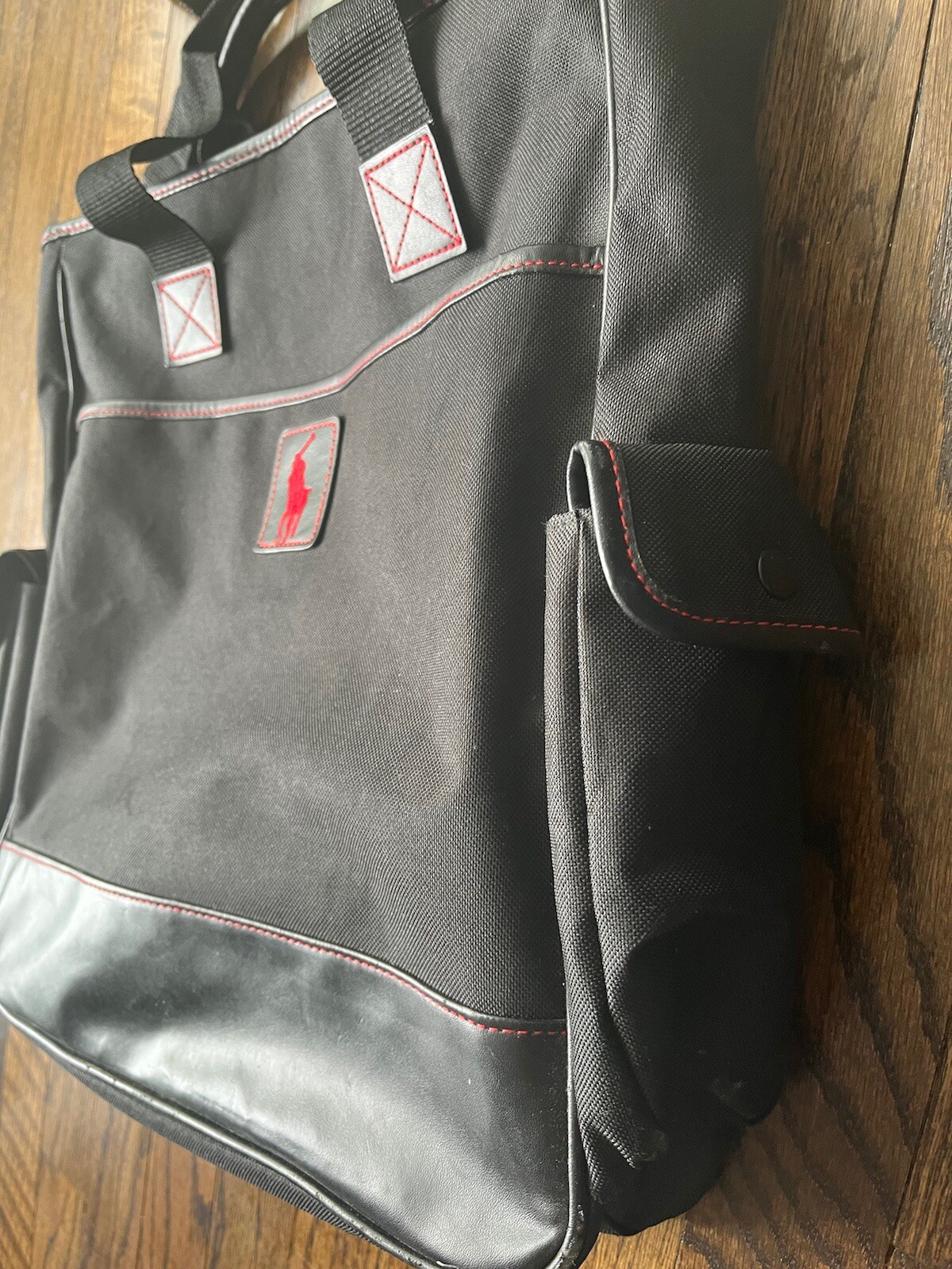 Polo Ralph Lauren tote bag grande pony nero rosso tela ricamata vintage anni 90