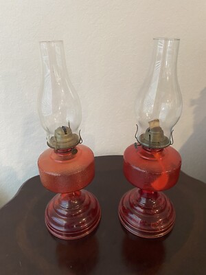 Vintage Ruby Red Flash Glass Hurricane 12  Eagle Oil Lamp with Etched Chimney