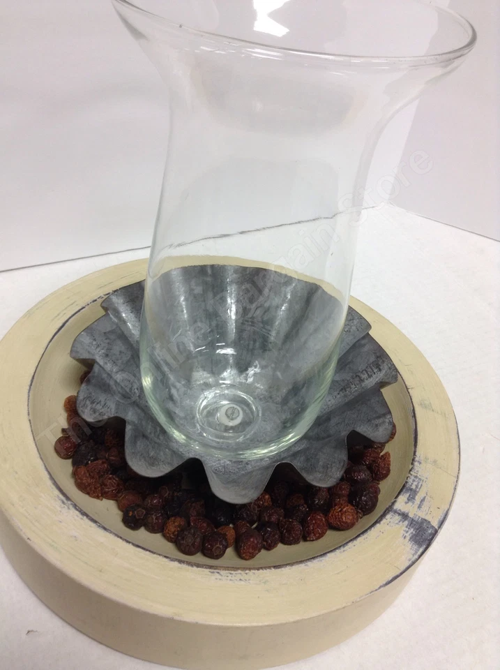 1 деревянная чаша Pottery Barn Sumatra пробойник оловянная стеклянная ваза подсвечник центральный элемент - Изображение 3 из 4