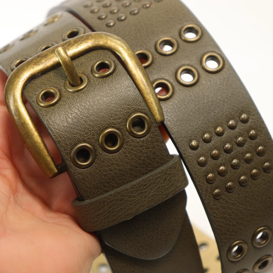 Пояс Dickies женский маленький армейский зеленый с заклепками люверсы латунный тон - Изображение 4 из 4