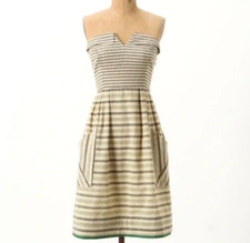 Size 6 - Anthropologie MAEVE Women's Linen Structure Strapless Dress