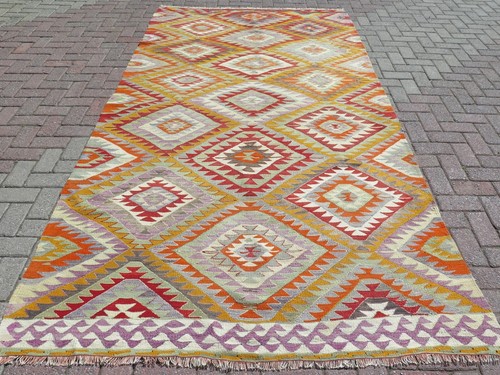 Area Rug Vintage Turkish Kilim Handmade Boho Wool Floor Rug Large Carpet66"x123"