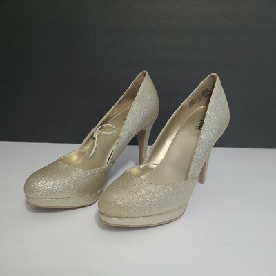 Fioni Women's Glitter Beige Heels Size