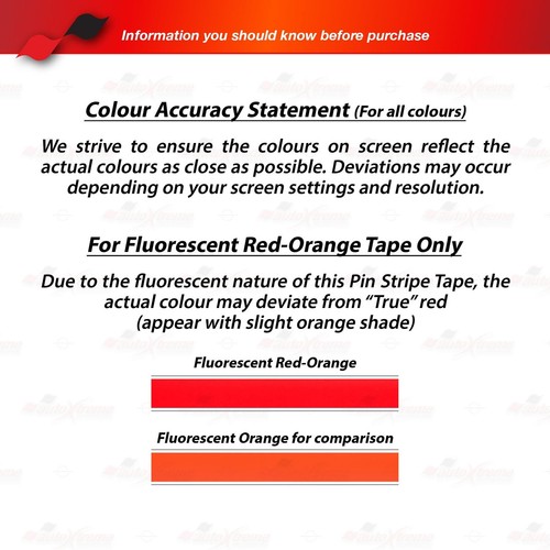 1.5" 38mm PinStriping Stripe Styling Decal Vinyl Sticker FLUORESCENT RED-ORANGE - Picture 13 of 13