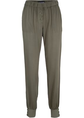 Viskose-Haremshose mit Knöpfen Gr. 44 Dunkeloliv Neu Damenhose Harem-Pants