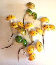 Vintage Mushroom Floral Picks 4 Yellow 2 Green Retro 70s Decor Fairy Garden