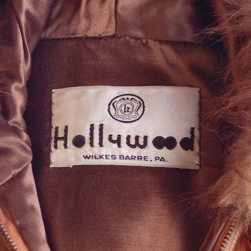 Parka de piel de conejo de colección con capucha con ribete de zorro tienda de Hollywood moca forrada de satén talla S Foto 4 de 4