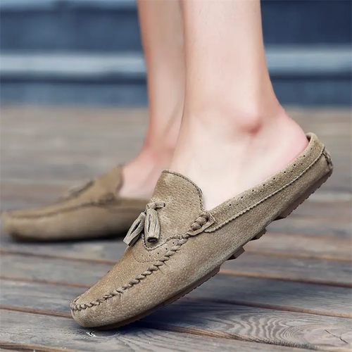 Summer Men Suede Leather Half Slippers 