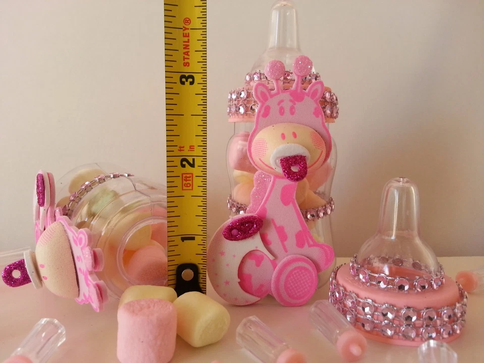 12 Biberones Rellenables Jirafa Baby Shower Juego Favores Premios Safari Jungle Noah's Foto 2 de 4