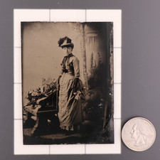Antique CDV 6th Plate Tintype Photograph of a Fashionable Victorian Lady 1228
