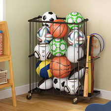 Garage Ball Storage with Baseball  Badminton Holder: Floor Sports Equipment Org