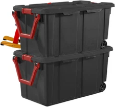 Set of 2 Black 40 Gallon Industrial Tote Plastic Bins with Wheels - Convenient S