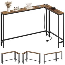 YATINEY Slim Console Table, 180 cm Narrow Sofa Table with Power Outlets, Behi...