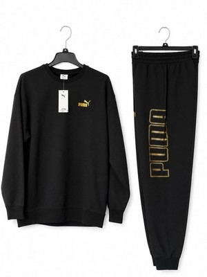 PUMA Maximal Metallic 2-Piece Sweatshirt & Sweatpants Set Black/Gold M