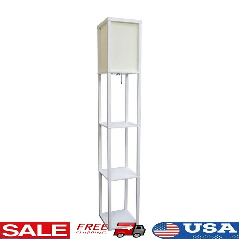 3-Shelf Floor Lamp with Linen Shade and Storage Organizer Soft Lighting-image