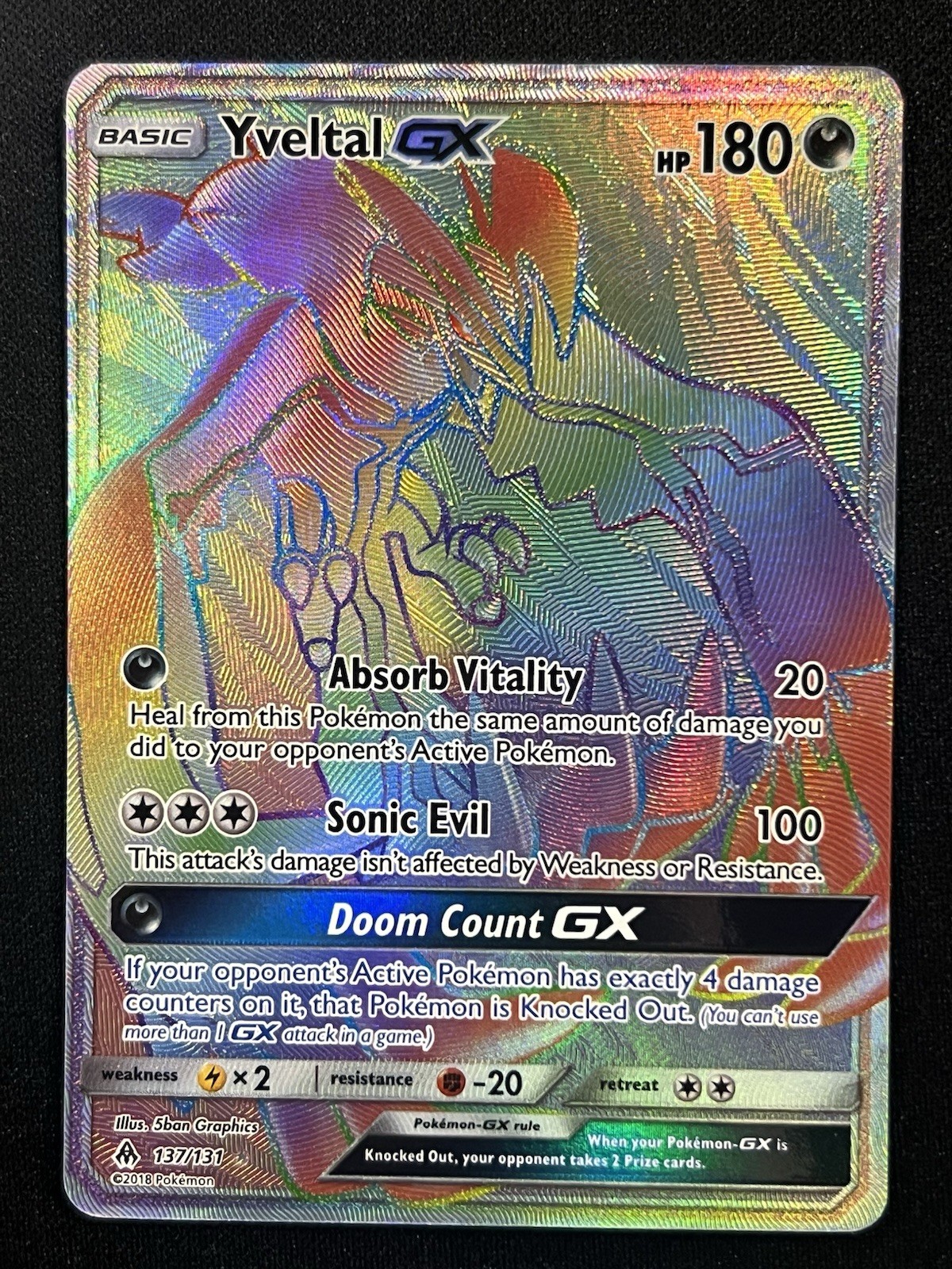 2018 Pokémon Forbidden Light Yveltal GX Rainbow Secret Rare 137/131 NM-MT