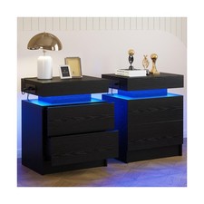 LIKIMIO Night Stand Set of 2, Modern Black Nightstand with with Charging Stat...