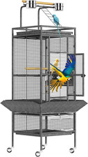 61-Inch Large Bird Cage - Rooftop Playground  Rolling Wheels, Wrought Iron Parr