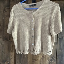 Vintage Chaya knit Crochet Ramie Blend Cardigan Size 14