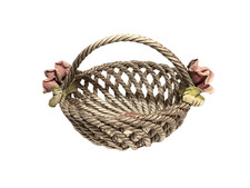 Vintage Capodimonte Woven Porcelain Basket with Flowers Italy Italian Floral