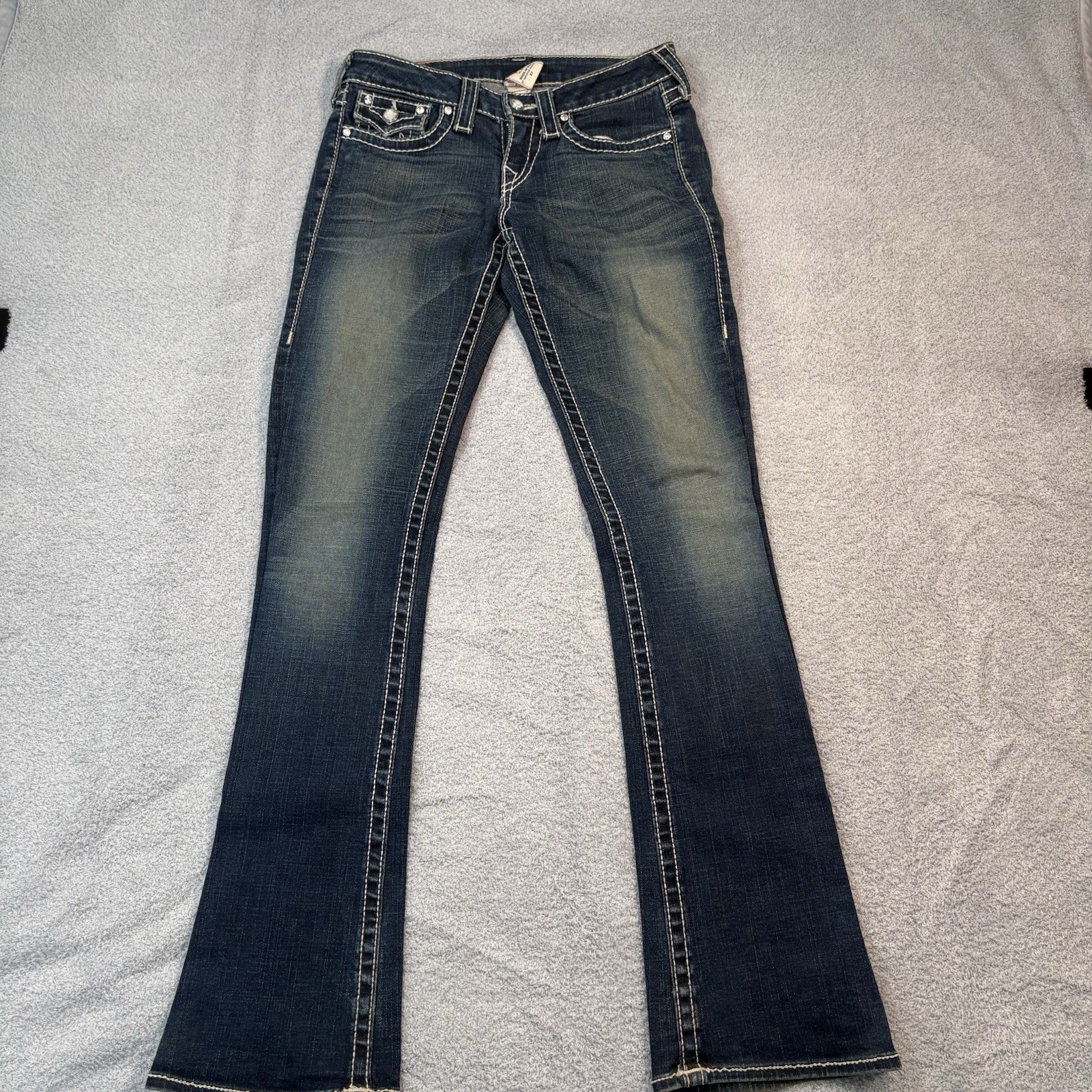 Vtg Women's True Religion Disco Joey Big T Crystal Flare Boot Cut Jeans 27 Y2K