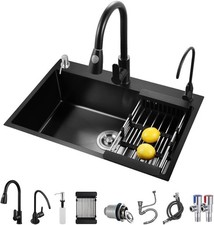 Black Kitchen Sink, Stainless Steel Single Bowl Sink, Drop In/Topmount