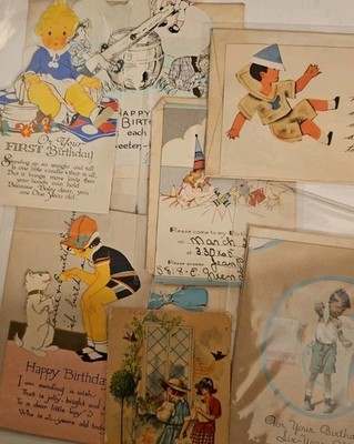 8 VintageAntique Childrens Birthday Cards From The 30s.