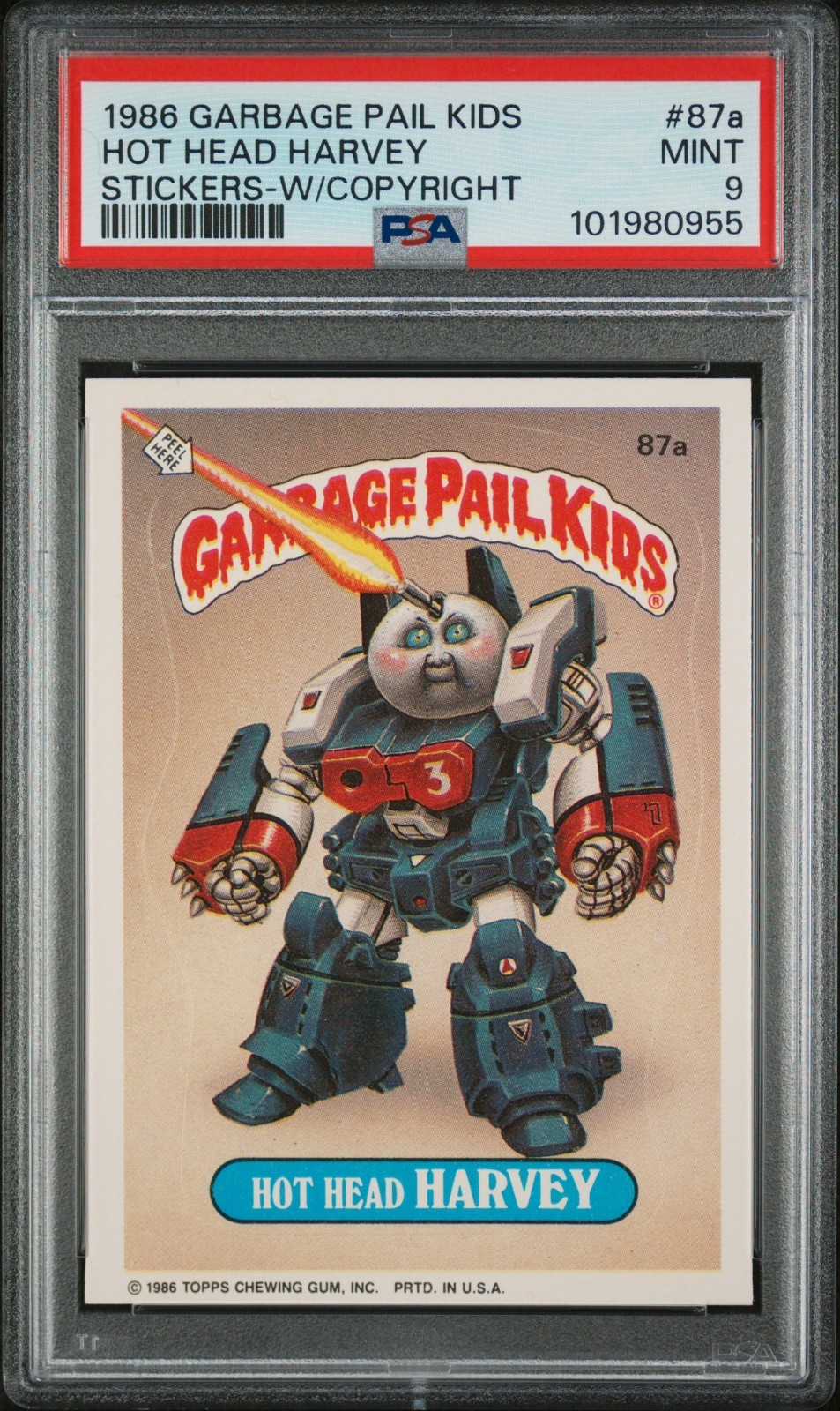 1986 Garbage Pail Kids Stickers Hot Head Harvey #87a With Copyright - PSA 9