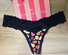 NWT Victoria's Secret PINK Fruit Cotton Blend Lace Waist Thong String Panties M