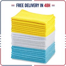 Amazon Basics Microfiber Cleaning Cloths, 16" x 12", Blue/White/Yellow, 24-Pack