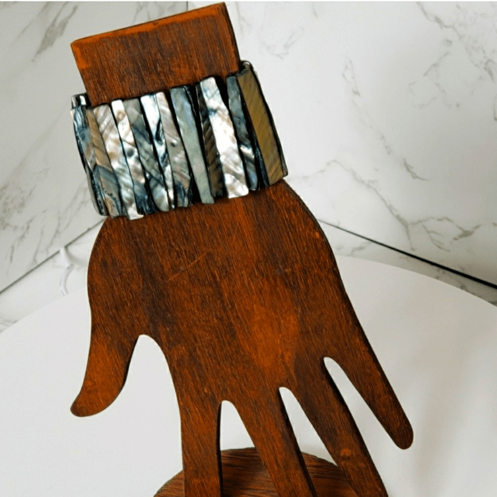 ABALONE SHELL Large Dramatic Stretch Bracelet Cuff - image 1