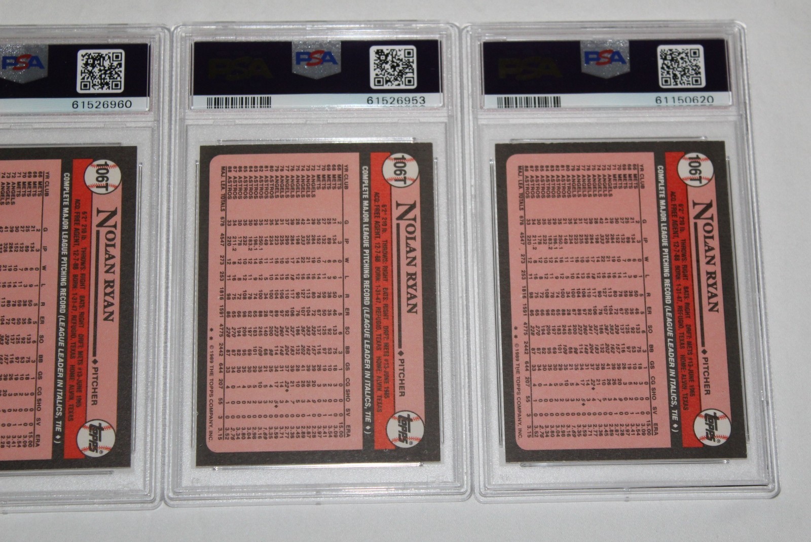 1989 Topps Traded Baseball #106T NOLAN RYAN PSA 9 MINT 8 & 7 & 6 FOUR (4) Cards view 6