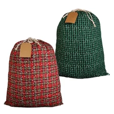 2 Pack Jumbo Santa sacks - Extra large drawstring Christmas bags (36” x 27.5”...