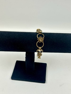 Vintage PILGRIM DANISH DESIGN Gold Tone Topaz Crystals Roses Design Bracelet