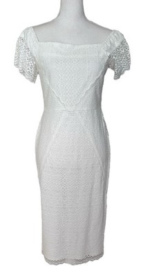 Maggy London Dress White Eyelet Lace 4 Sheath Coquette Preppy Summer Bride NWOT