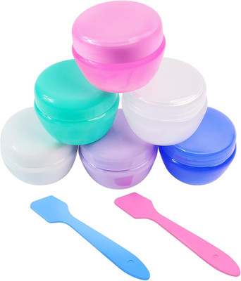6x 20ml Travel Containers for Cream Lotion Toiletries with 2 Mini Spoons