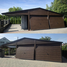 Doppelgarage 9x7 m Carport Metallgarage Holzoptik Kfz Lager Lieferung Montage