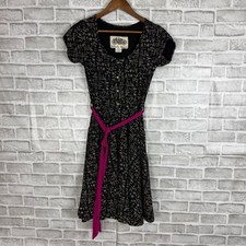 Effie's Heart Science Novelty Print Dress Black Pink Belt Pockets Small
