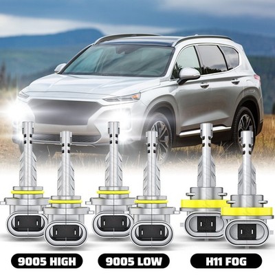 For Hyundai Santa Fe 2019-2020 6X LED Headlight Hi/Low+Fog Light Bulbs Combo