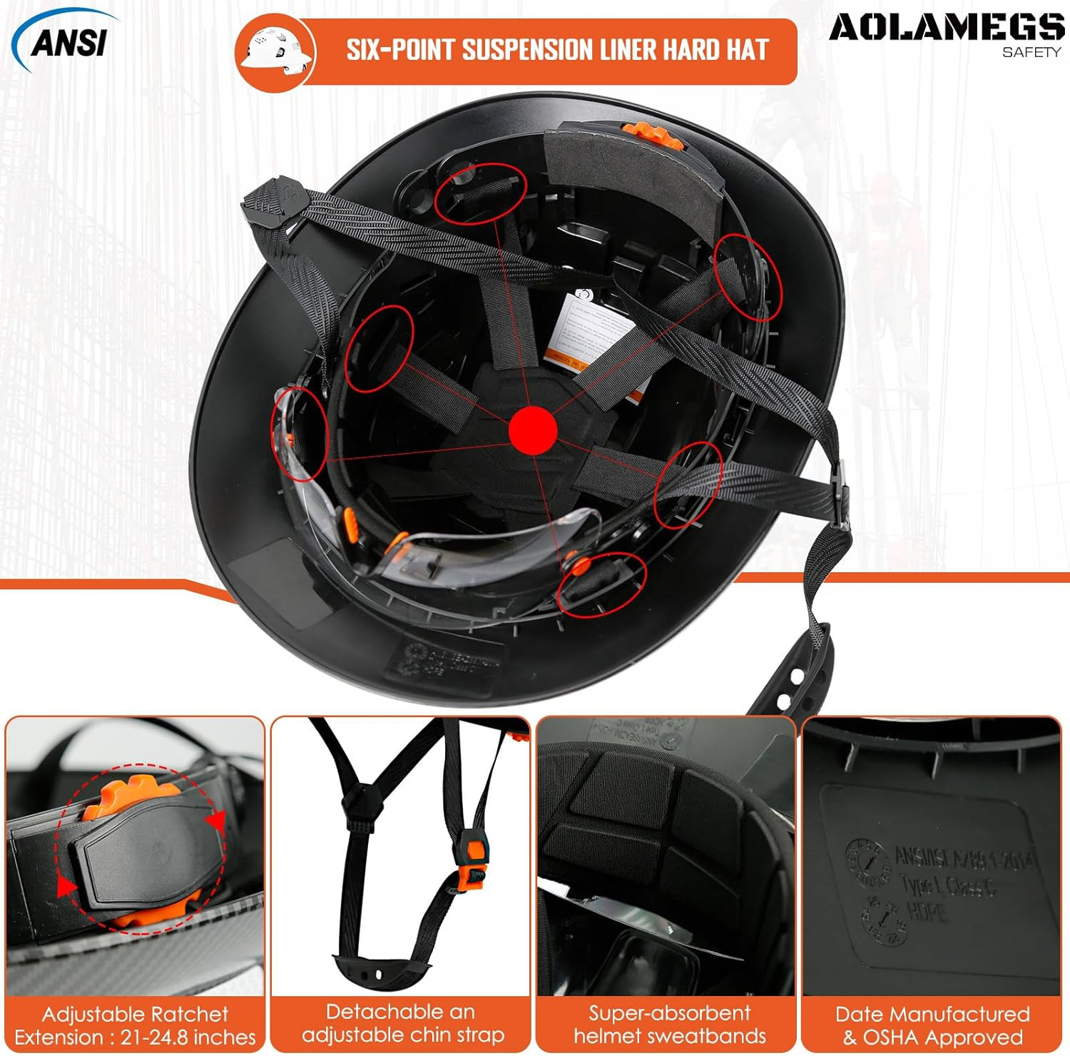 Carbon Fiber Pattern Full Brim Hard Hat with Visor-Osha Approved Construction