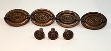 4 Antique Oval Hepplewhite Style Drawer Pulls Handles +3 Matching Knobs w/Screws