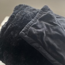 RARE Pottery Barn Faux Fur Ruched Throw Blanket Black 60"x 80" Plush Cozy Bear