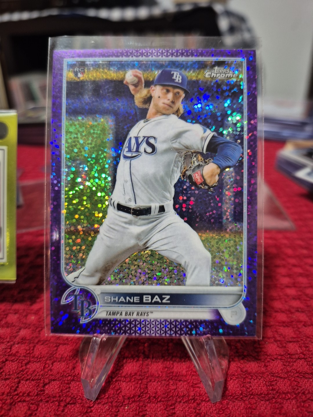 2022 Topps Chrome Shane Baz #201 Purple Speckle RC /299 Rays