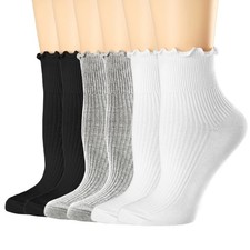6 Pack Women Ruffle Socks Cute Ankle Winter Warm Knit Cotton Frilly Crew