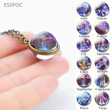 Zodiac Signs Pendant Necklace-Constellations Crystal Glass Ball Necklace Fashion