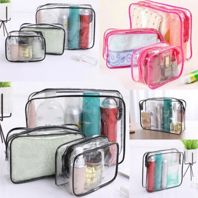5A-HOME 3 Piece Waterproof Travel Bag Set Transparent Makeup Toiletry Clear Wash Pouch